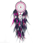attrape rêves plumes violet noir rose traditionnel artisanal concentrique métal