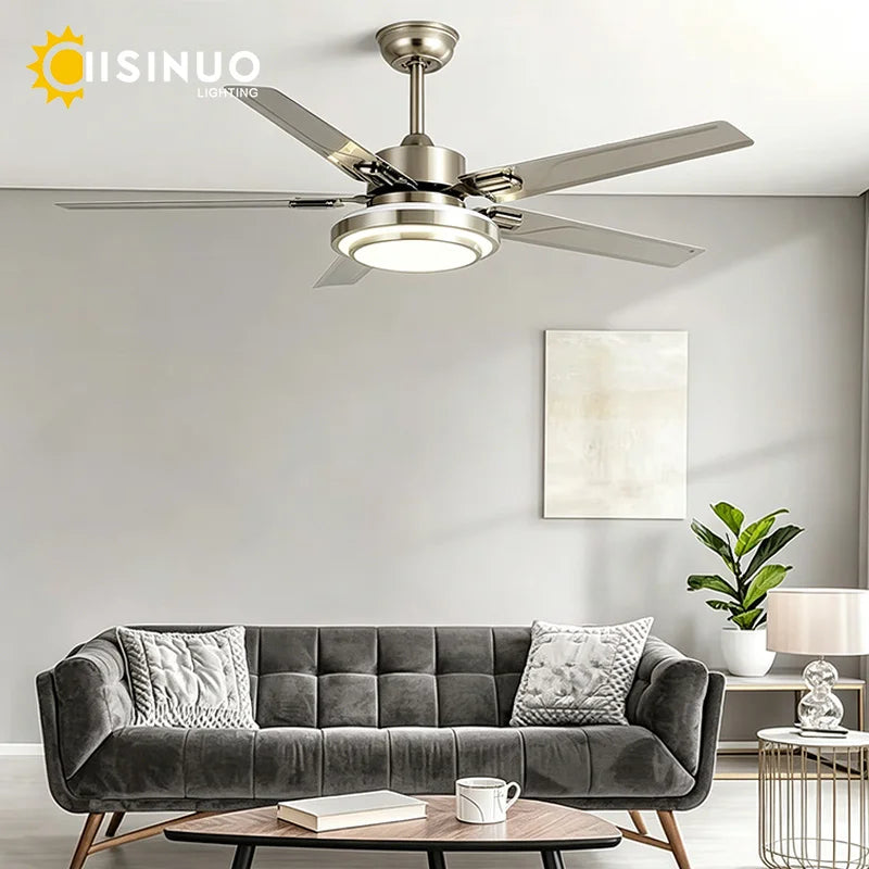 ventilateur moderne argenté led dimmable vitesses télécommande 42 48 52 pouces