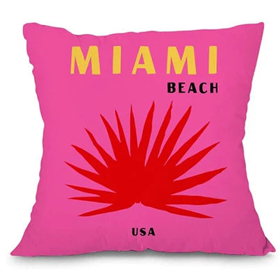 housse coussin carré imprimé moderne vert rose jaune bleu palmier fleur œil 35x35cm 40x40cm