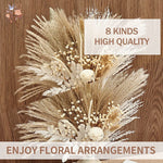bouquets séchés naturels feuilles fines fleurs blanches plumes beige rustique décoration maison anniversaire baby