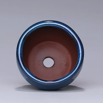 cache pot céramique bleu foncé brun texture grès brillant classiqueintérieur balcon plantes succulentes mini