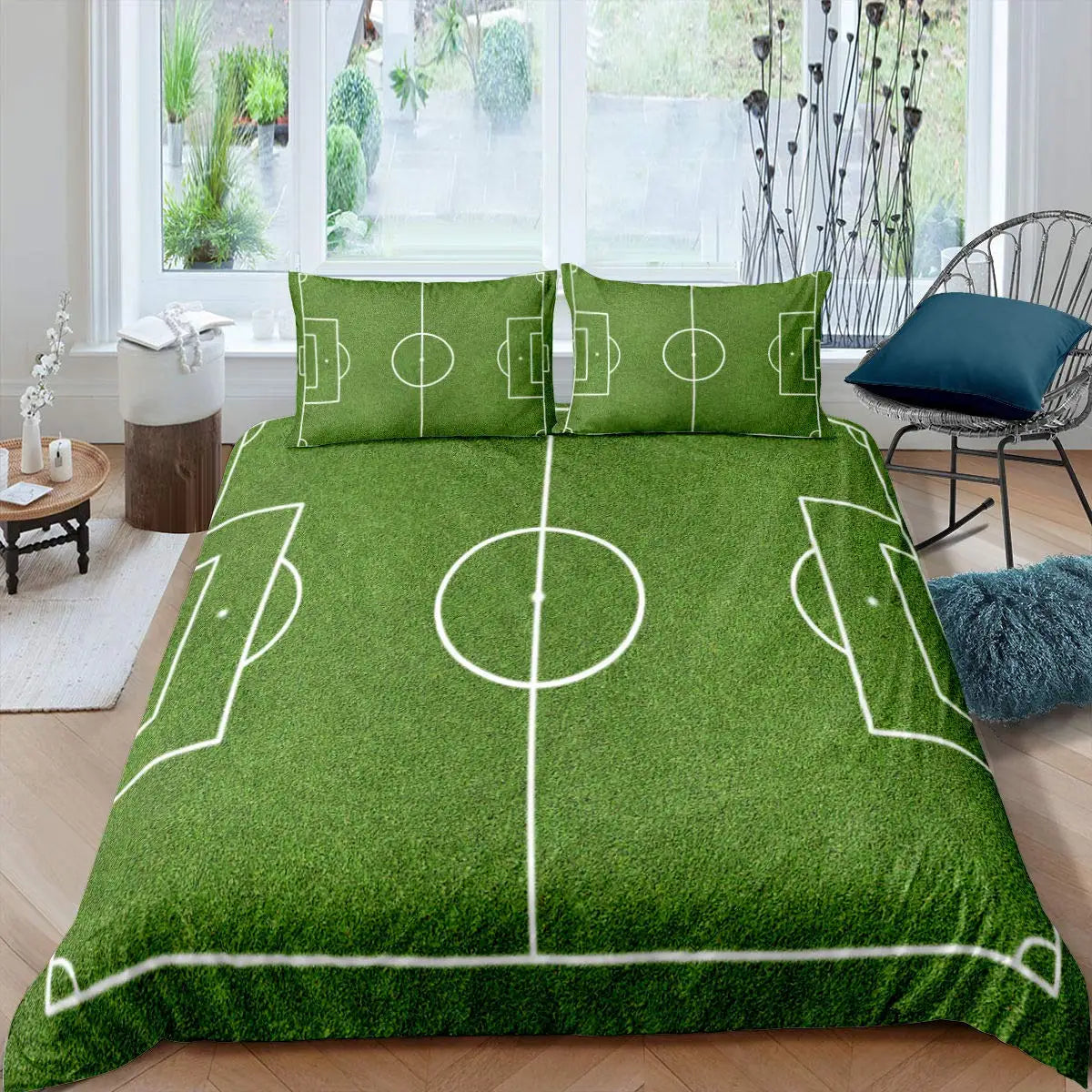 Ensemble literie football vert avec taies d'oreiller