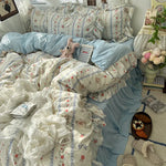 parure lit complète fleurs vintage princesse housse couette drap taies oreillers