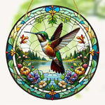 décoration extérieure oiseau verre soufflé art deco multicolore cordelette fleurs transparent