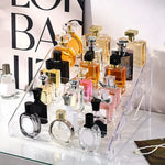 rangements cosmétiques transparents multi niveaux acrylique vernis parfums modernes épurés maison salon.storage.display.racks