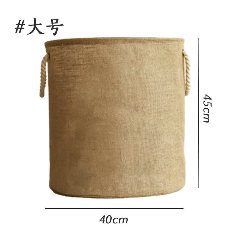 panier toile jute pliable imperméable poignées rustique beige blanc(franges)