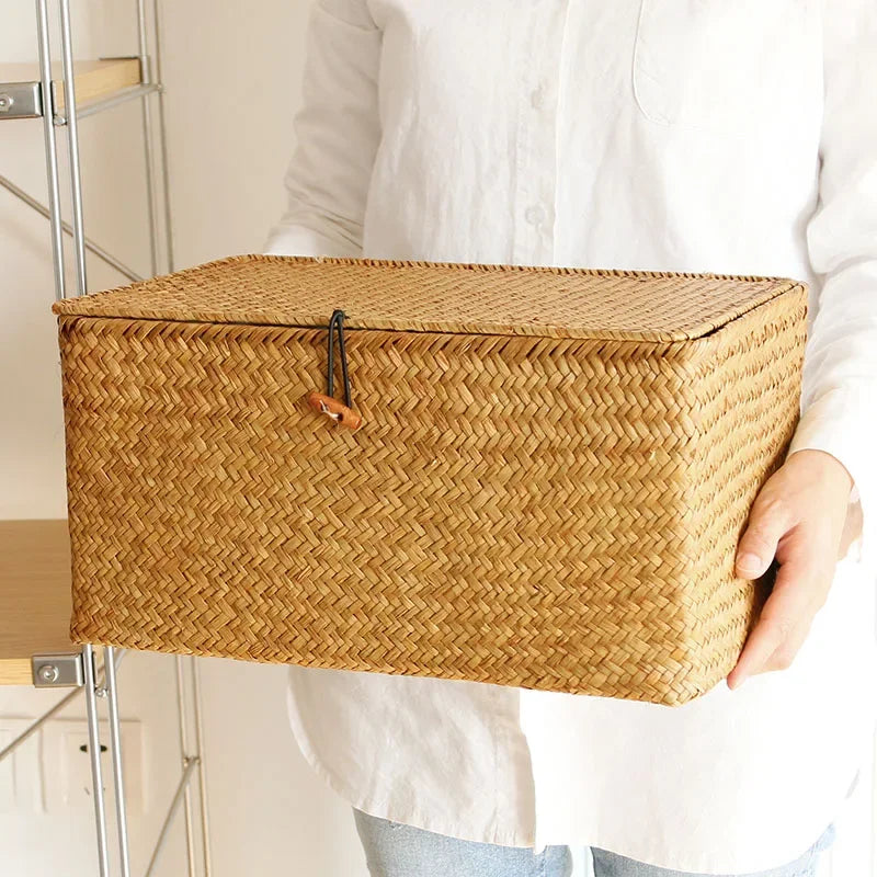 boîtes rangement seagrass naturel tissage paille rustique artisanal cordon boucle