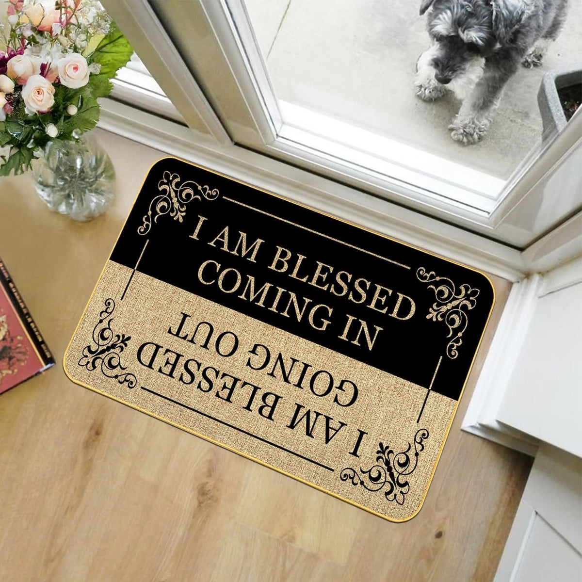 tapis porte bénisse bienvenue humoristique moderne résistant rides noir doré absorption anti dérapantextérieur