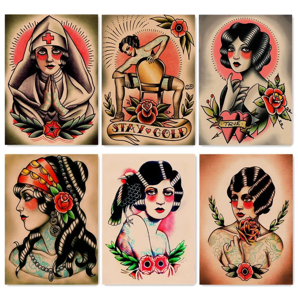 autocollants mural vintage tatouages temporaires floral géométrique abstrait coeurs roses papillons textes océans apart