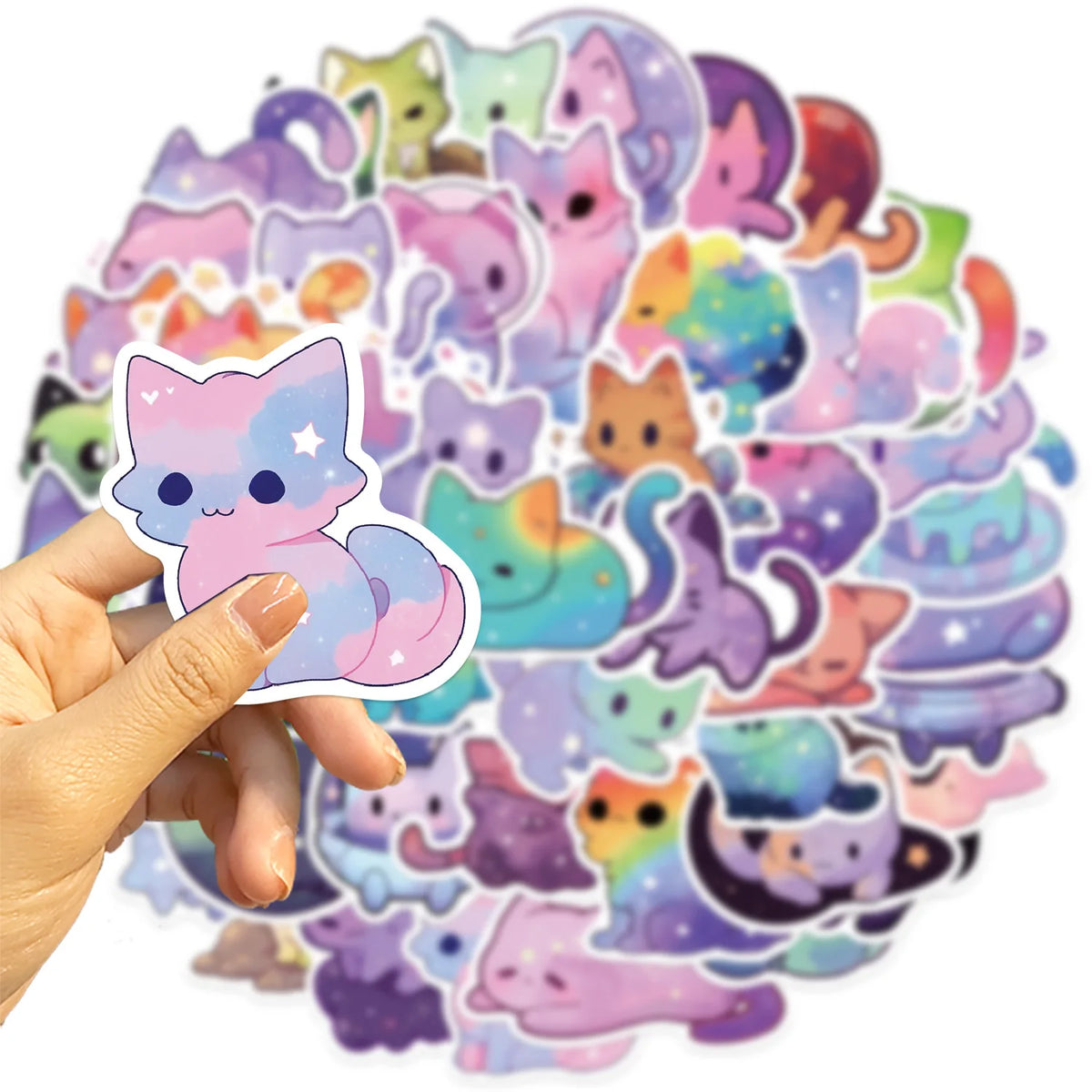 stickers dessin animé mignon galaxie étoiles pastel violet bleu rose orange vert noir adhésifs
