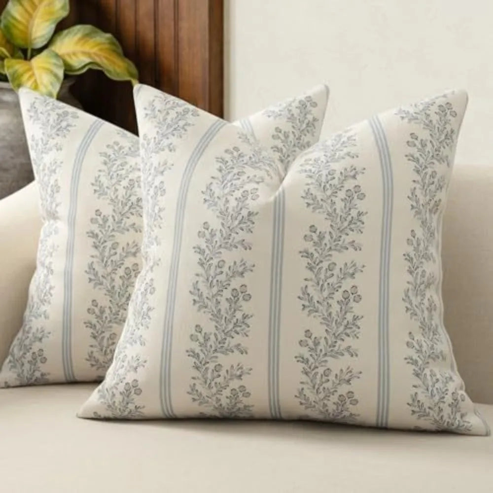 taies d'oreiller motif floral blanc gris decoration maison polyester opaques classique farmhouse 18x18 pouces