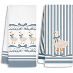 serviettes cuisine canards bleu clair rayures rustique blanc décoratif ensemble clips