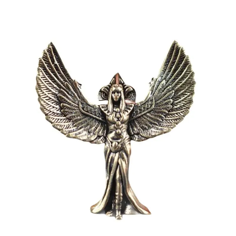 ornements argentés angeliques details scultpés ailes deployées headdress antique