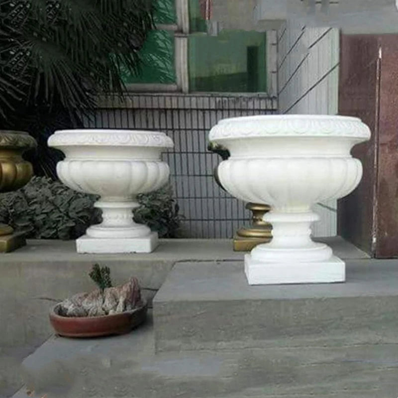 jardinière plastique abs blanc ornée décoration florale extérieure classique 50cm