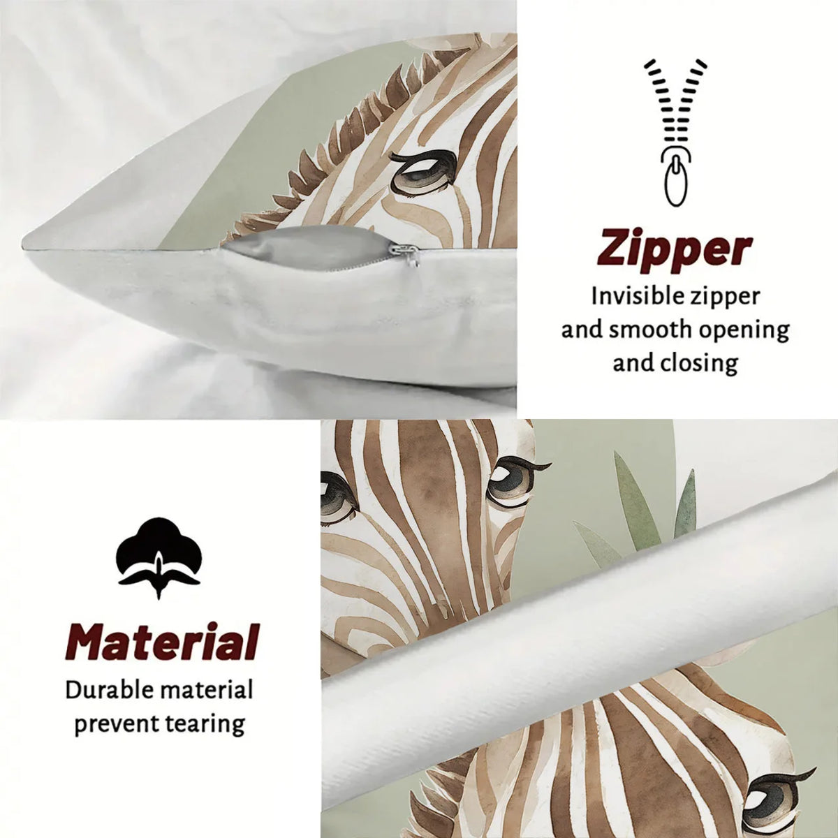 taies d'oreiller imprimées animaux zèbre girafe léopard éléphant moderne 45x45cm polyester zipper decoration chambre
