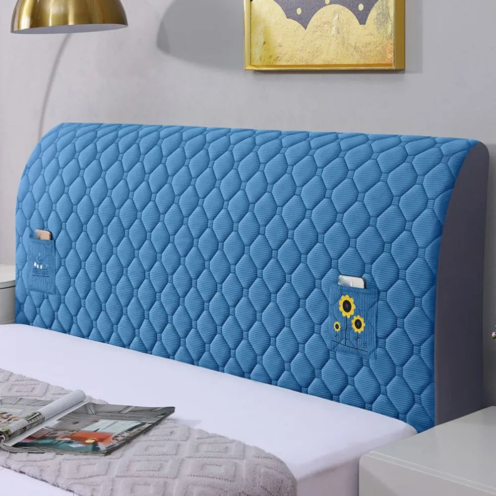 protège tête lit quadrillé adhésif moderne bleu clair gris beige poche tournesol 120 150