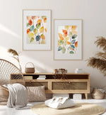 affiches modernes toile feuilles colorées automne sans cadre vert orange bleu brun paysage vertical