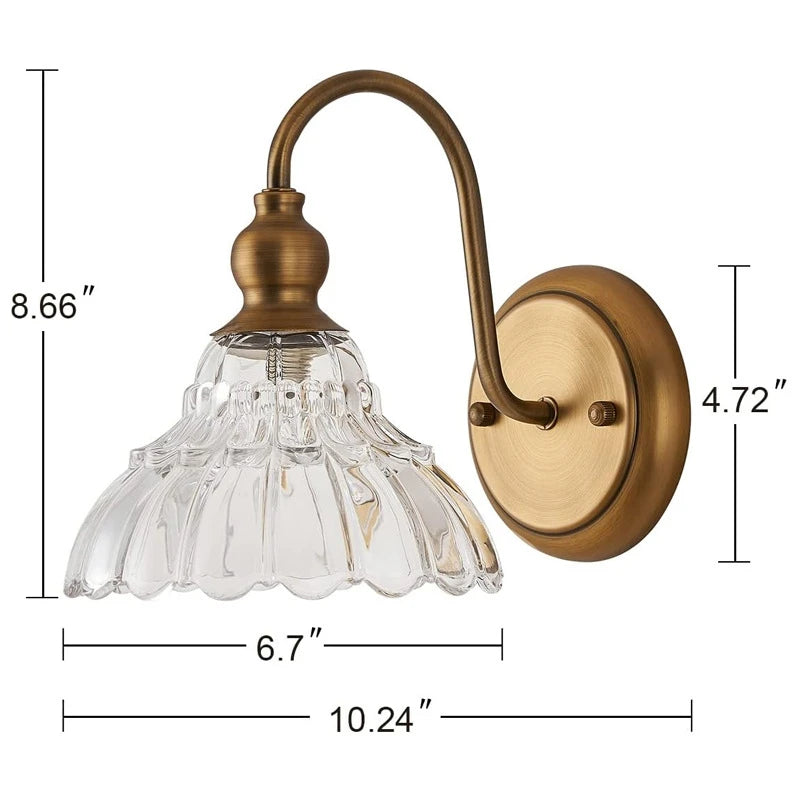 lampe murale or antique verre transparent nervures vintage éclairage quotidien moderne fixée mur interrupteur