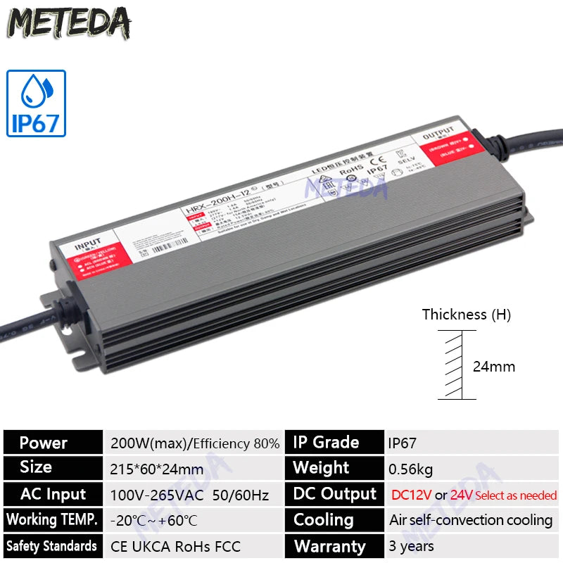 transformateur led waterproof ip67 12v 24v 36w 600w gris métallisé texturé industrielle