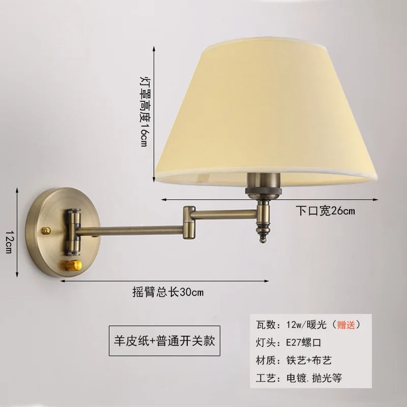 lampe murale or beige abat jour plissé classique éclairage chambre salon vintage led fixée