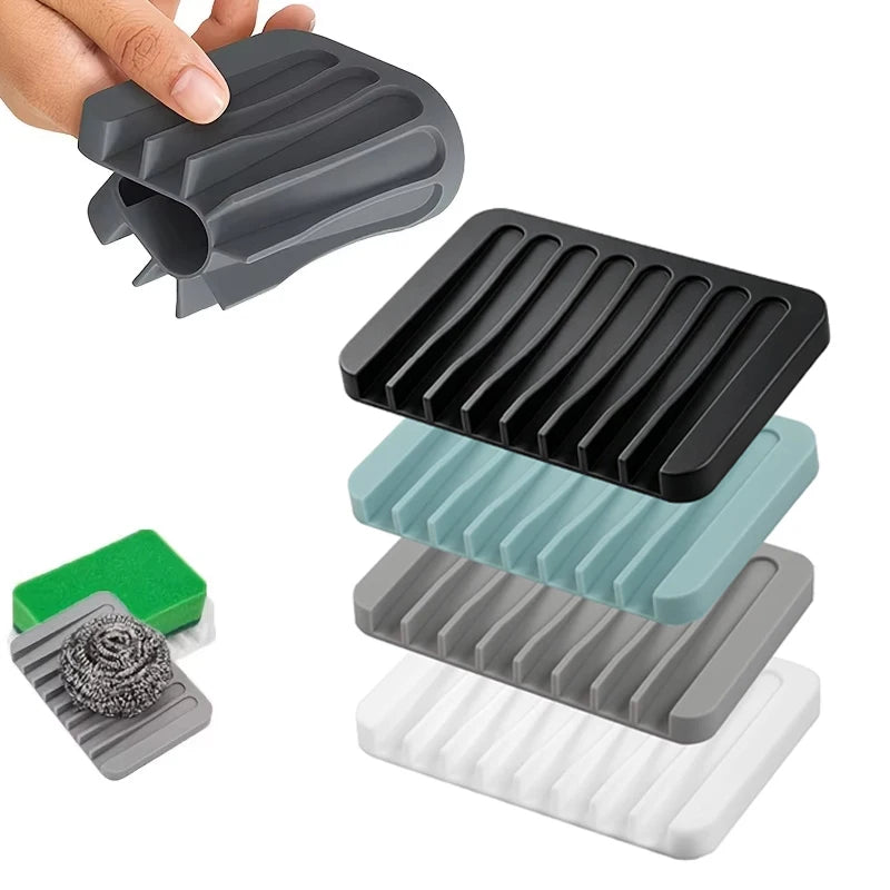 support savon adhésif moderne gris vert blanc rayures horizontales salle bain cuisine