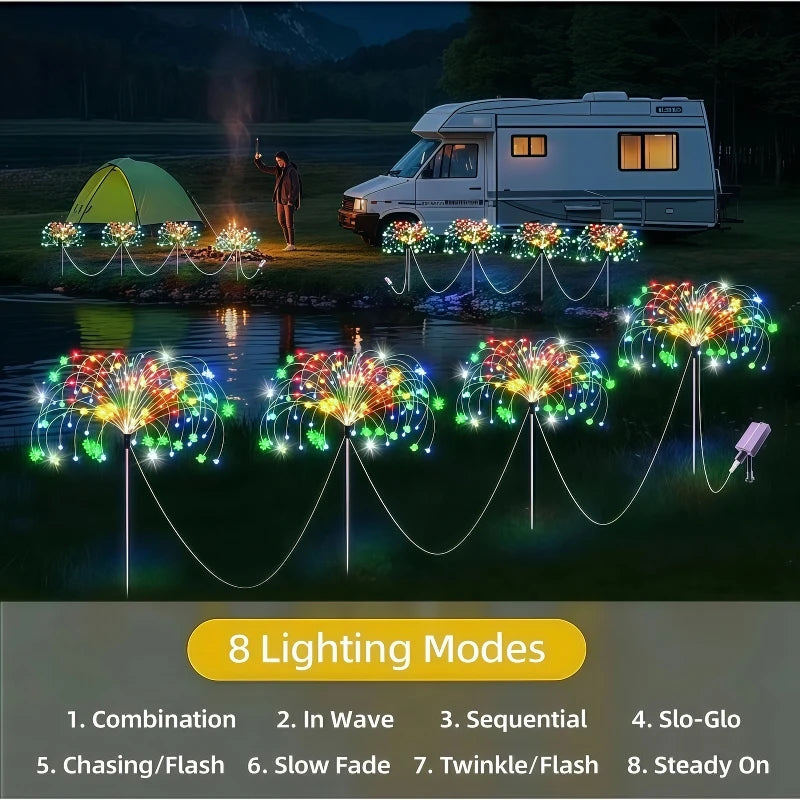 guirlande lumineuse solaire multicolore feux d'artifice moderne extérieure modes fixée piquets led jardin