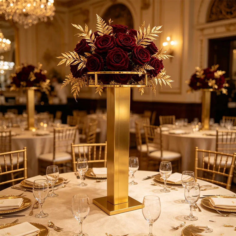 supports décoratifs métal or modernes centres tables mariage fêtes élégants minimalistes