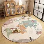 tapis rond carte monde animaux lettres velours polyester antidérapant facile nettoyage moderne salon chambre
