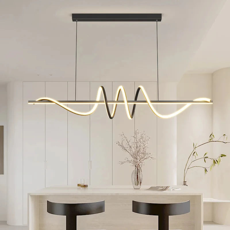 suspension lumineuse moderne ondulé noir blanc fixations chaines