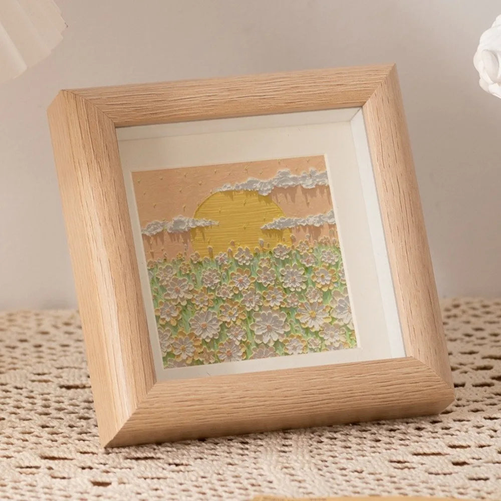 cadres photo miniatures bois illustrés paysages abstraits bohèmes multicolores adultes