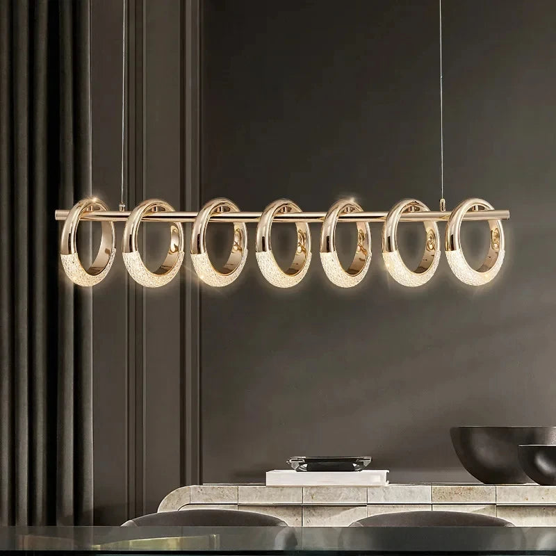 suspension lumineuse moderne or anneaux pendentif led table chambre salon restaurant lumière maison