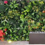 panneau mural végétal artificiel feuilles fleurs moderne extérieur branches vertes rouges blancs naturel