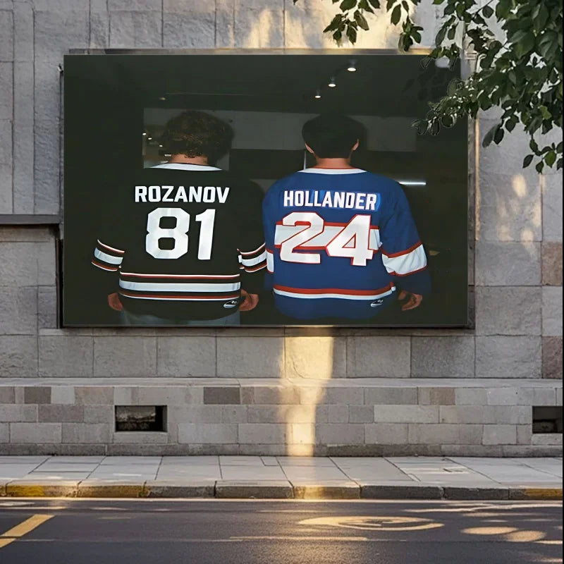 tapisserie murale moderne hockey joueurs numéros noir blanc bleu rouge orange