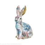 statuette lapin décorative résine peinte motifs floraux dorures modernes blanc rose bleu vert jaune