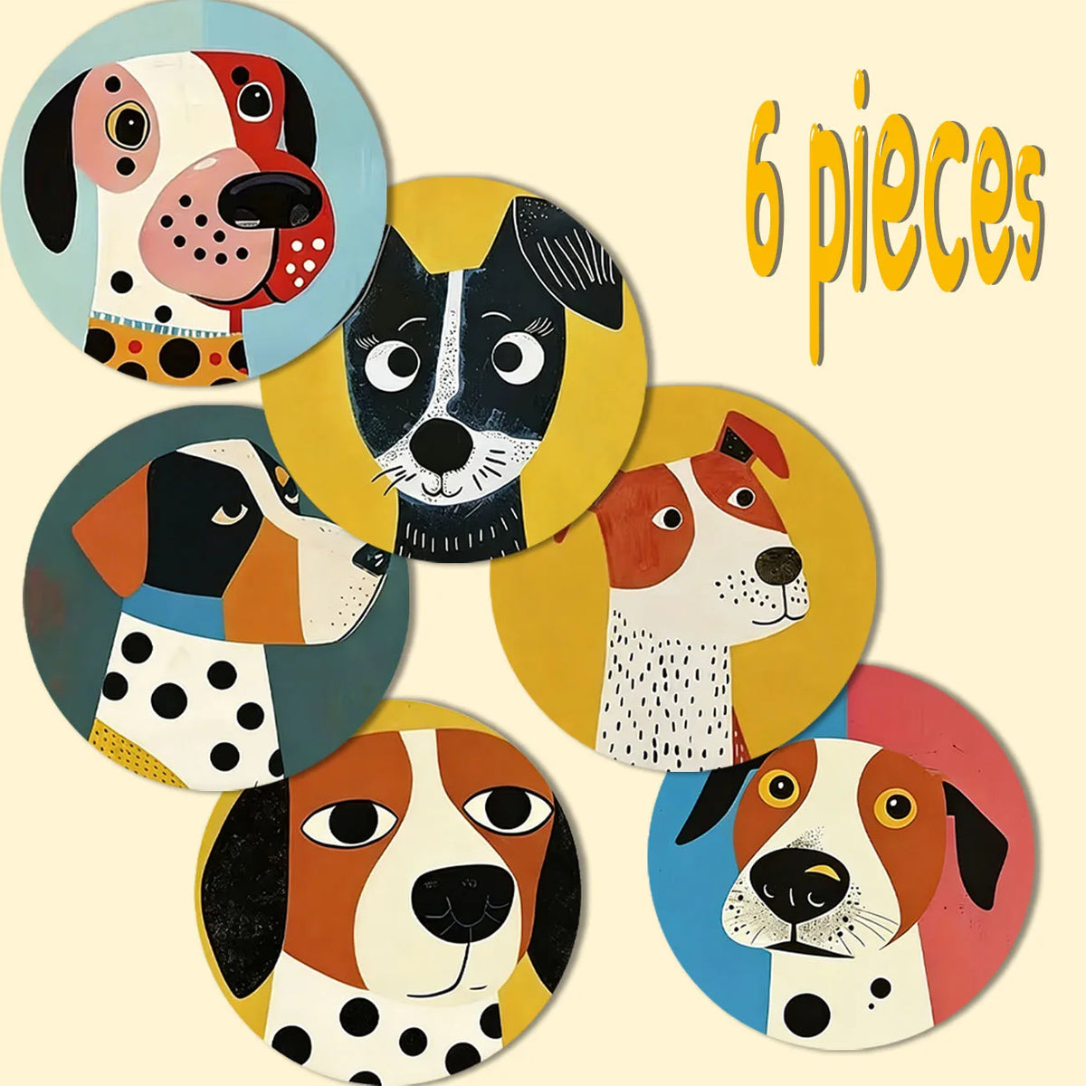 coasters animaux tête chien polka dots couleur moderne ensemble pièces
