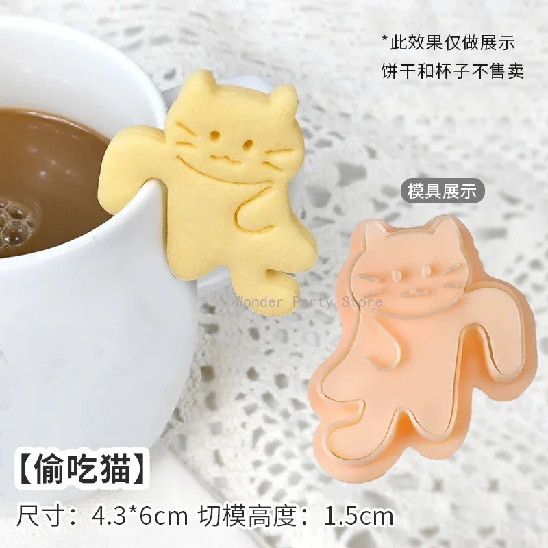 biscuits animaux dessin animé emporte pièces créatifs chats cerfs écureuils marron vert jaune