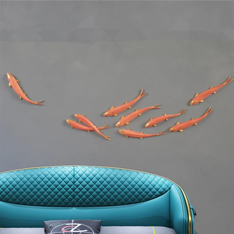 décoration intérieure moderne sculpture poissons dorés résine or fixations invisibles set pièces