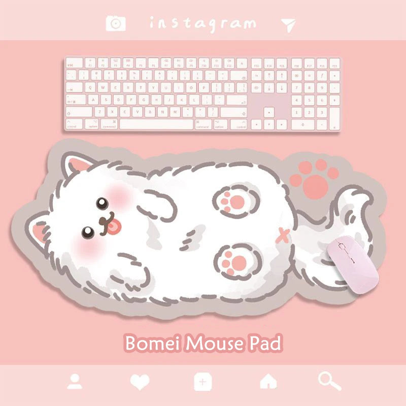 tapis souris chaton dessin animé orange blanc gris rose bleu motifs floraux poissons non