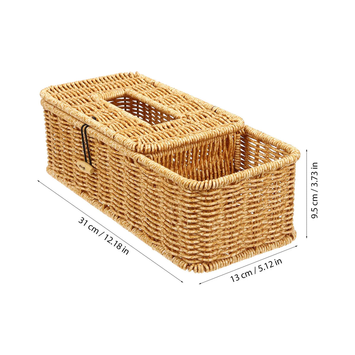 boîte mouchoirs tissu tressée rustique conteneur serviettes rangement table ouverte fond blanc