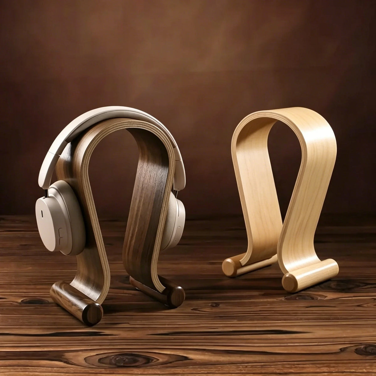 support casque audio bois naturel marron clair moderne minimaliste decoration