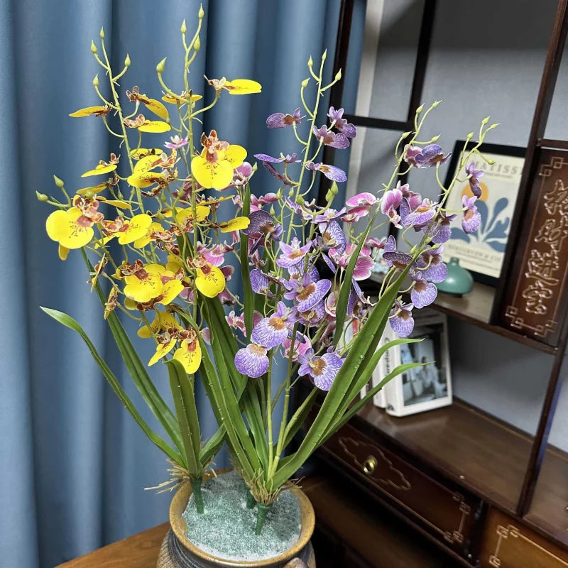 bouquet fleurs artificielles orchidées orange jaune rose blanc bleu modernes decoration mariage anniversaireintérieur