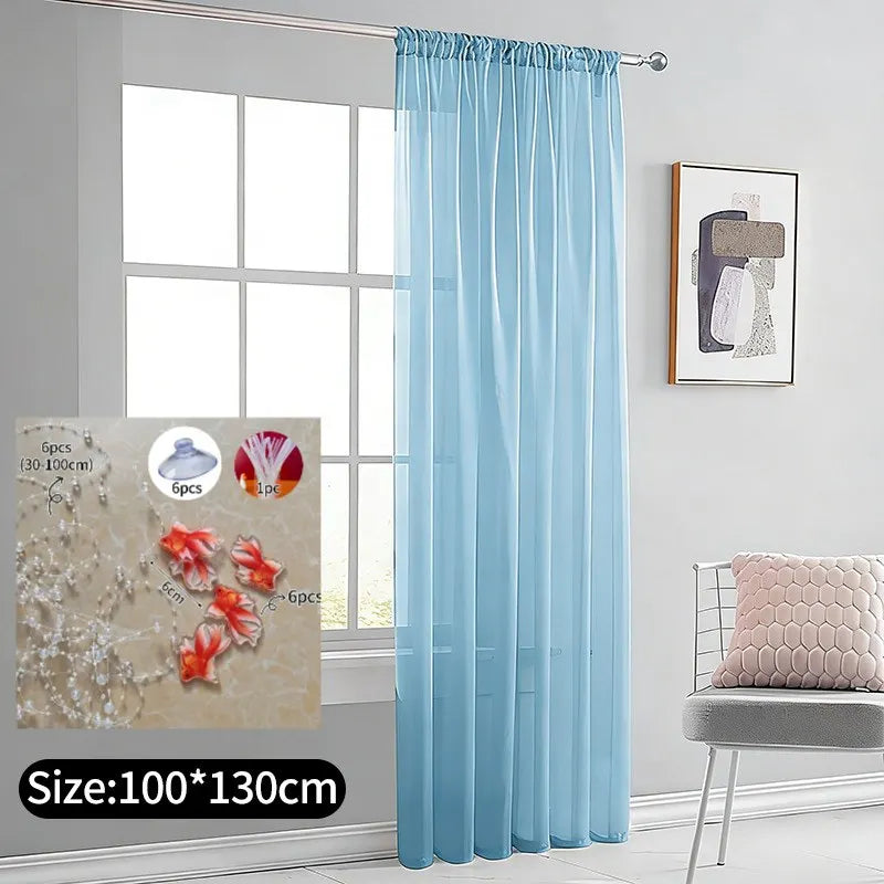 rideau bleu clair transparent pois moderne 100x250cm poissons relief chambre bureauhôtel