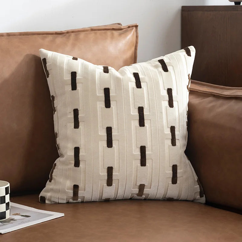 housse coussin velours géométrique ivory coffee vert gris moderne 45x45cm decoration salon chambre