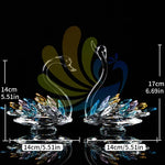 Sculpture cygne cristal plumes colorées transparent moderne décoration intérieure verte bleu jaune rose