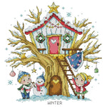toile broderie maison arbre personnages décorations saisonnières oiseaux papillons champignons balançoire hamac noël guirlandes