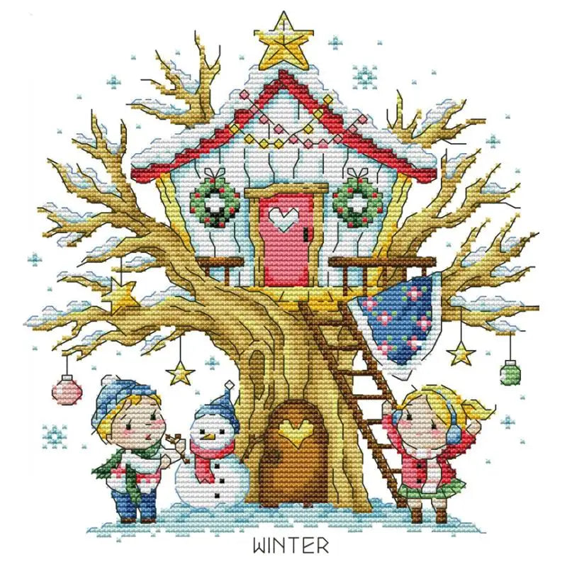 toile broderie maison arbre personnages décorations saisonnières oiseaux papillons champignons balançoire hamac noël guirlandes