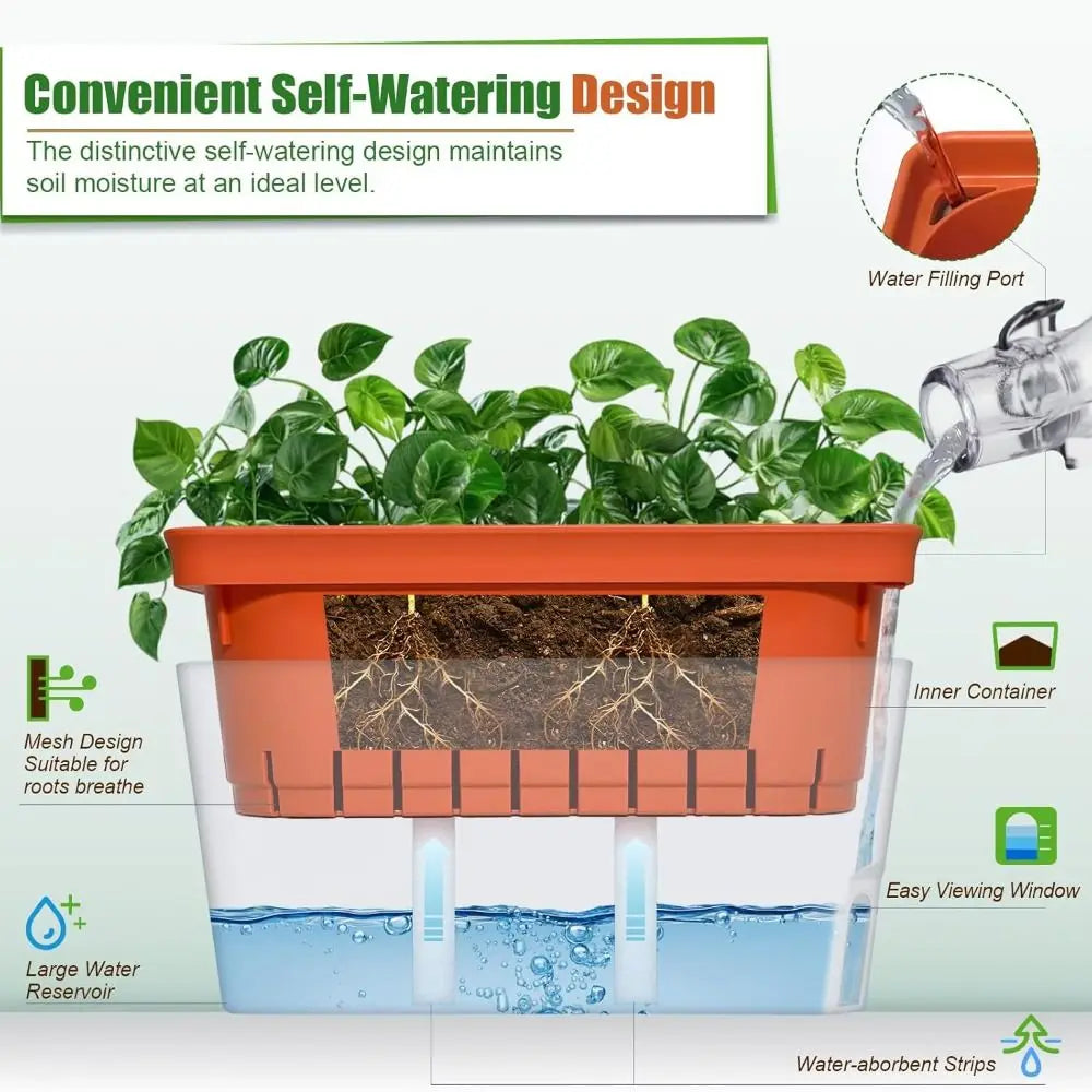 pots fleurs autoarrosants moderne fenetre niveau eau plantes intérieures herbes aromatiques succulentes blanc vert