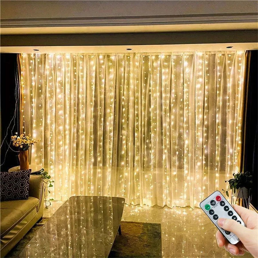 rideau lumineux led blanc décoration fête mariage noël intérieur extérieur télécommande câble usb