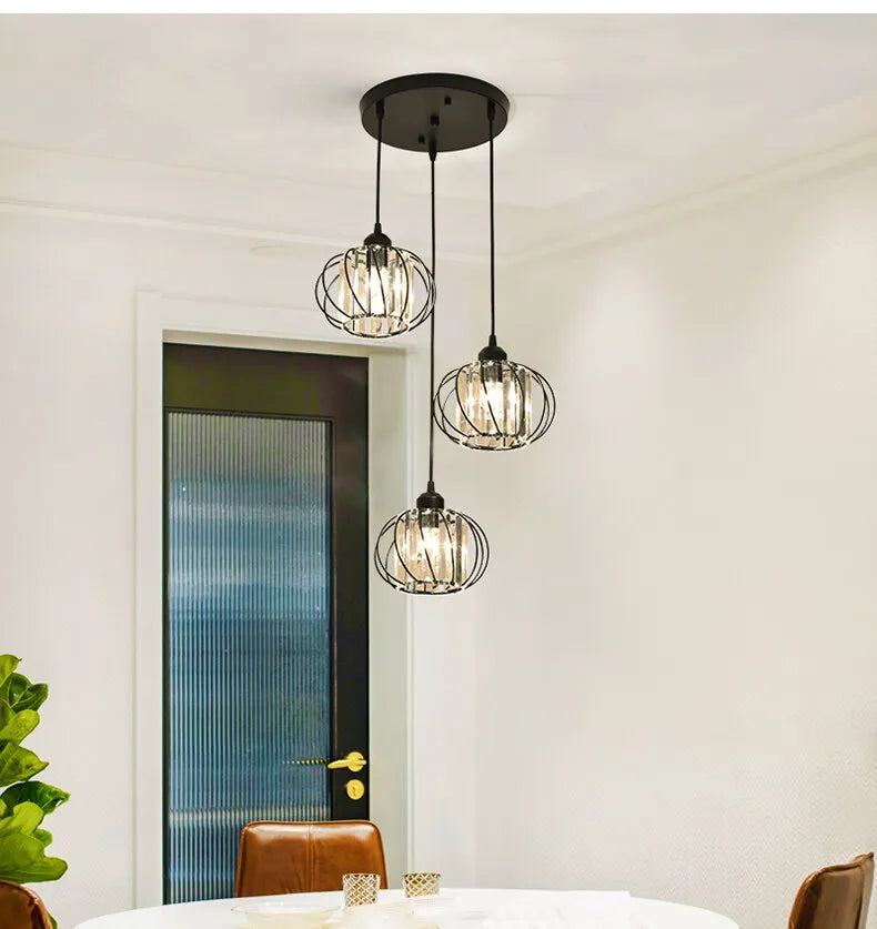 Suspension lumineuse moderne or noir lumières transparentes câbles suspendus chambre salon