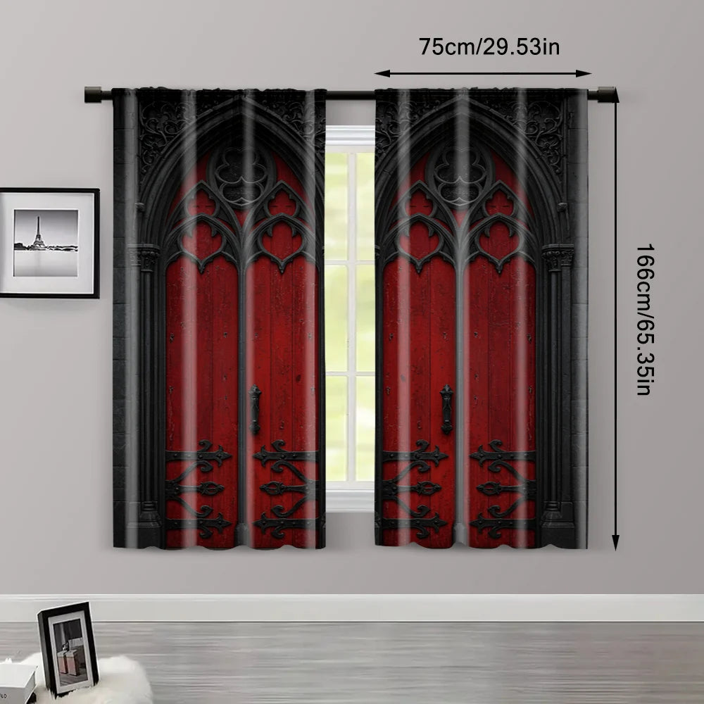 rideaux gothiques deux pièces porte métallique rouge noir tissu polyester extérieure intérieure
